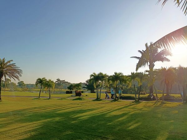 Bangpakong Riverside Country Club 3 people sky palm trees and grass