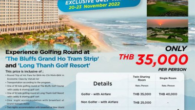 Experience Golfing Round at the best and beautiful golf courses in Vietnam, ‘The Bluffs Grand Ho Tram Strip’ and ‘Long Thanh Golf Resort’