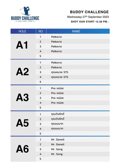 Lake View Resort amp Golf Club crossword puzzle calendar and BUDDY CHALLENGE LAKE VIEW 2023 HOLE BUDDY CHALLENGE Wednesday 27th September 2023 SHOT GUN START 12 30 PM NO 1 2 NAME Pattavia Pattavia 3 A1 Pattavia 4 Pattavia 5 1 2 3 Pattavia Pattavia คุณหมวย STS A2 4 5 คุณหมวย STS 1 Pro หน่อย 2 3 Pro หน่อย a3 Pro หน่อย 4 5 Pro หน่อย 1 2 คุณวีรศักดี คุณวีรศักดิ 3 A5 4 4 คุณเมนาท คุณเมนาท 5 1 Mr Daneil 2 3 Mr Daneil A6 Mr Song 4 Mr Song 5