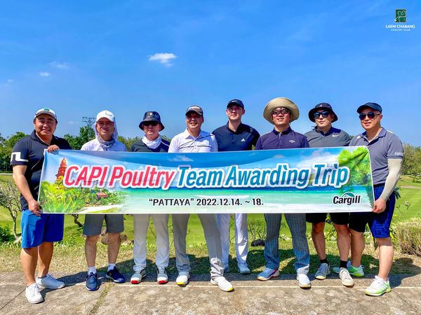 Laem Chabang International Country Club 8 people people standing outdoors and LAEM CAPI Poultry Team TeamAwarding Trip PATTAYA 2022 12 14 18 Cargill