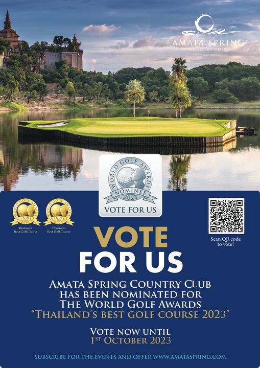 Amata Spring Country Club golf golf course and AMATA SPRING GOLF QQ Scan QR code vote NOMINEE 2023 VOTE FOR US VOTE FOR US AMATA SPRING COUNTRY CLUB HAS BEEN NOMINATED FOR THE WORLD GOLF AWARDS THAILAND S BEST GOLF COURSE 2023 VOTE NOW UNTIL OCTOBER 2023