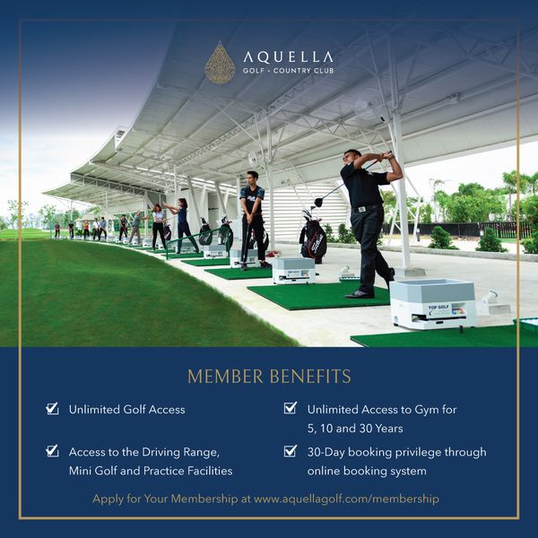 Aquella Golf amp Country Club 8 people and AQUELLA GOLF COUNTRY CLUB limited Golt Access MEMBER BENEFITS Access to the Driving Range Mini Golf and Practice Facilities Un limited Access to Gym for and 30 Years for Your Mer h 30 Day booking privilege through online booking system www