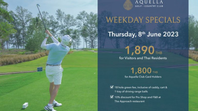 Experience Incredible Savings with Our Exclusive Weekday Special Offers only on Thursday, 8th June 2023. Grab your clubs and tee-off at Aquella Golf &amp; Country Club this Thursday!