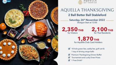 Give thanks to all family, friends and to all good things brought into your life this Thanksgiving. Aquella Golf &amp; Country Club invites all golfers to come and enjoy this special occasion with us, at the         ,   .